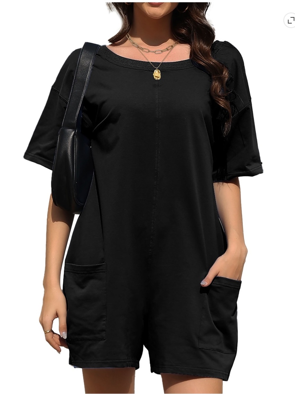 Black Short Sleeve Pocket Romper